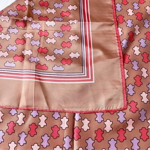 Vintage 70s Scarf Neckerchief 27” Square Puzzle Pieces Pink Lilac Tan - Picture 7 of 12